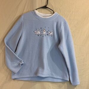 Vintage Bonnie Evans Light Blue Fleece with Cat Design